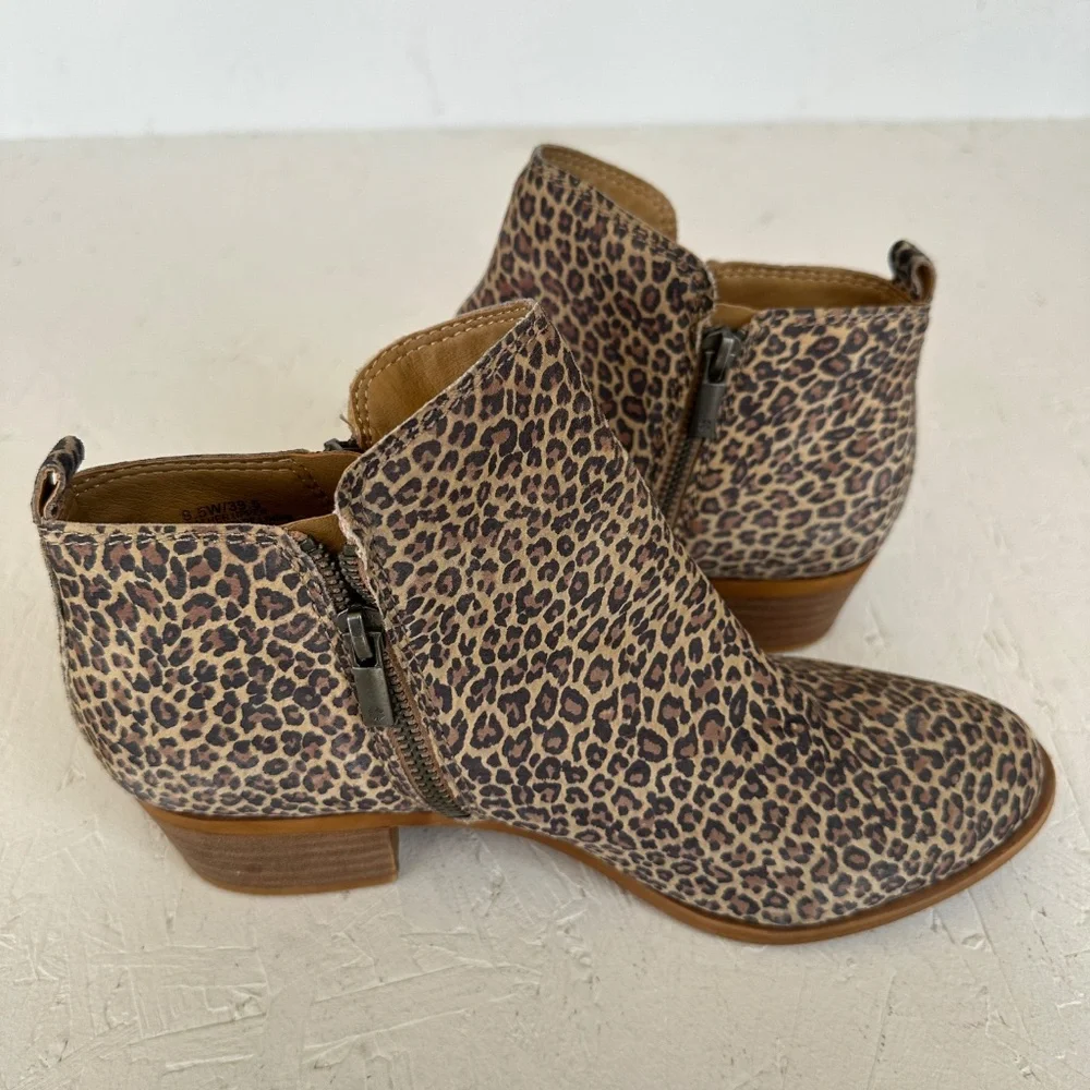 Lucky Brand Leather Cheetah Print Booties Size 9.5